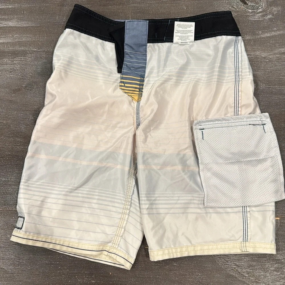 O'Neill Orange Gray Board Shorts Boys Swim Trunks Gradient Design Sz 26 M 10/12